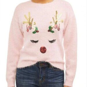 Christmas Sweater with Playful Reindeer Design and Bells